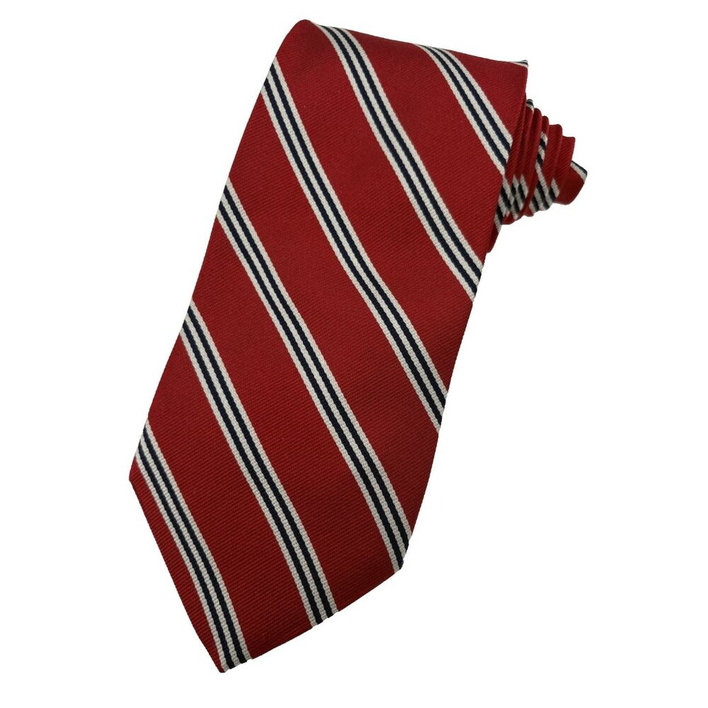 Brooks Brothers Necktie REPP 100% Silk Makers Red White Blue Striped Designer